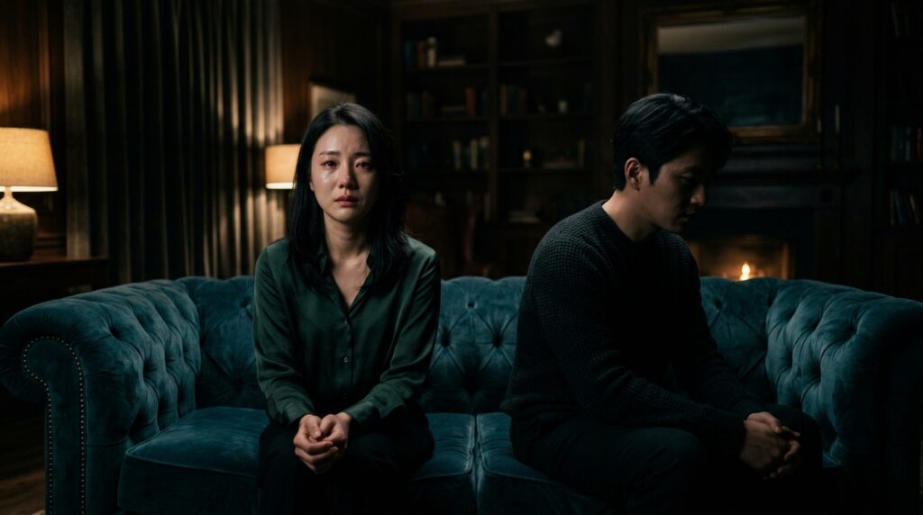 바람피우는 사람들의 심리적 불안정과 깨진 신뢰의 관계를 상징하는 시각적 이미지