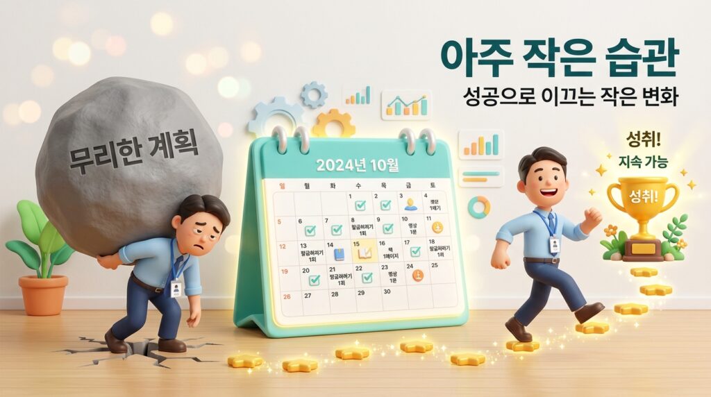 작심삼일 타파를 위해 아침 햇살이 들어오는 한국식 아파트 거실에서 가볍게 스트레칭을 하는 청년